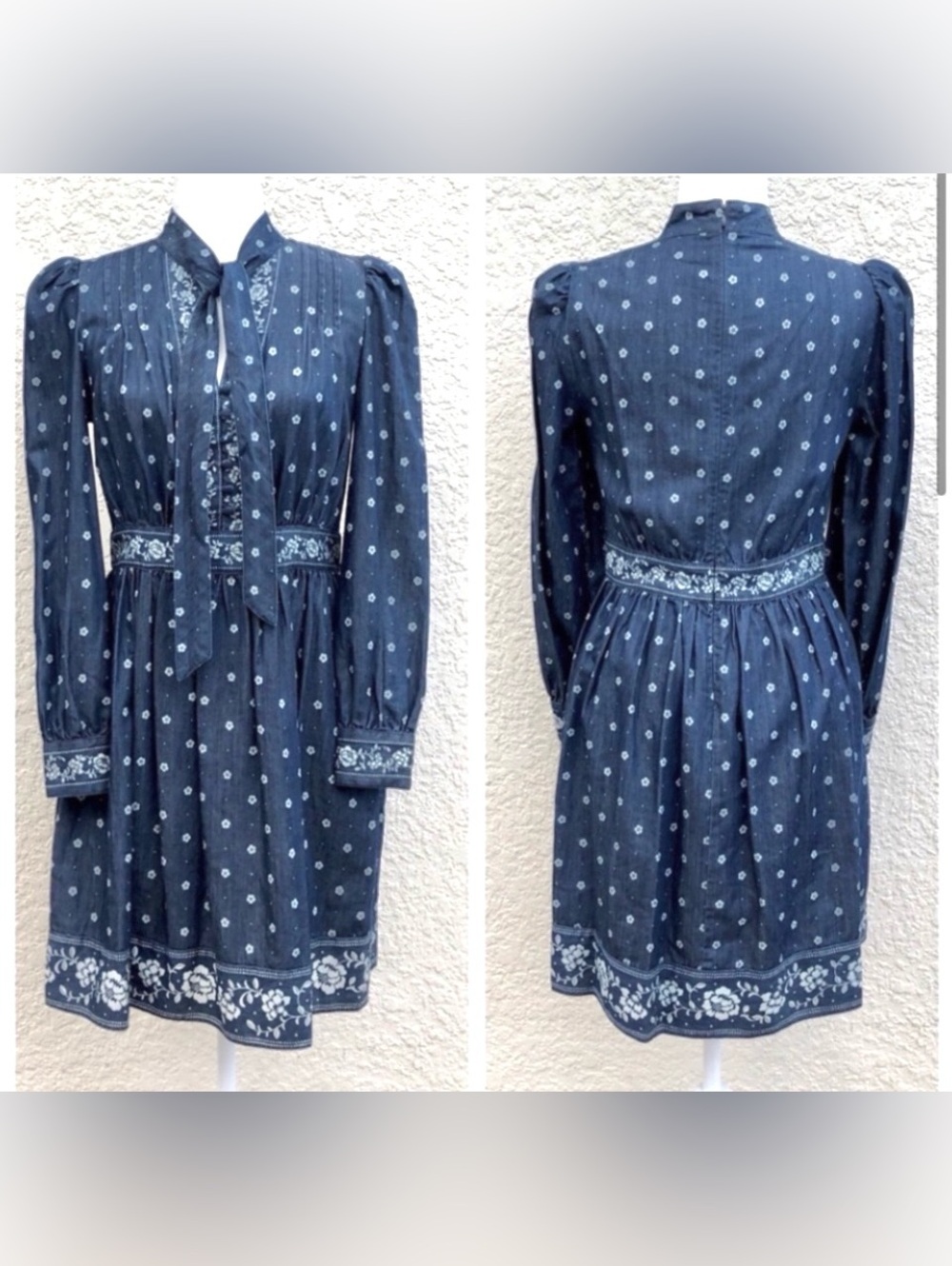KATE SPADE Denim Bandana floral long sleeve mini dress size 4